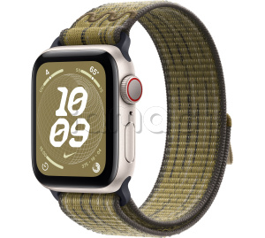Купить Apple Watch SE // 40мм GPS+Cellular // Корпус из алюминия цвета «сияющая звезда», спортивный браслет Nike цвета «Зеленый/серый» (2024)