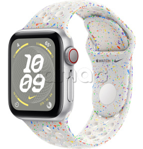 Купить Apple Watch SE // 44мм GPS+Cellular // Корпус из алюминия серебристого цвета, спортивный ремешок Nike цвета «Чистая платина» (2024)