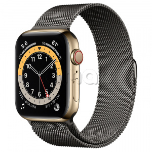 Купить Apple Watch Series 6 // 44мм GPS + Cellular // Корпус из нержавеющей стали золотого цвета, миланский сетчатый браслет графитового цвета