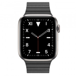 Купить Apple Watch Series 5 // 44мм GPS + Cellular // Корпус из титана, кожаный ремешок чёрного цвета, размер ремешка M