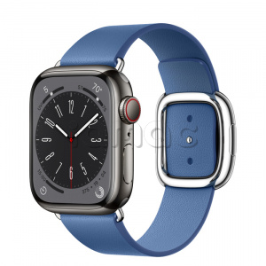 Купить Apple Watch Series 8 // 41мм GPS + Cellular // Корпус из нержавеющей стали графитового цвета, ремешок лазурного цвета с современной пряжкой (Modern Buckle), размер ремешка М