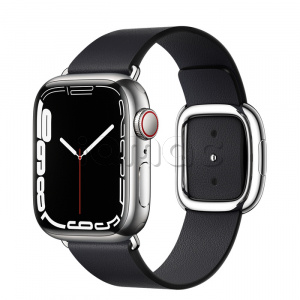 Купить Apple Watch Series 7 // 41мм GPS + Cellular // Корпус из нержавеющей стали серебристого цвета, ремешок цвета «тёмная ночь» с современной пряжкой (Modern Buckle), размер ремешка M