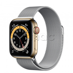 Купить Apple Watch Series 6 // 40мм GPS + Cellular // Корпус из нержавеющей стали золотого цвета, миланский сетчатый браслет серебристого цвета