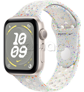 Купить Apple Watch SE // 44мм GPS // Корпус из алюминия цвета «сияющая звезда», спортивный ремешок Nike цвета «Чистая платина» (2024)
