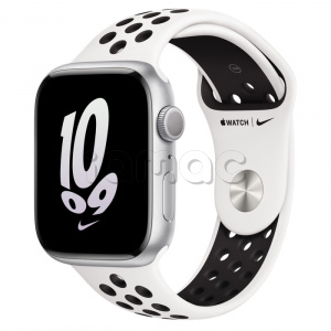Купить Apple Watch Series 8 // 45мм GPS // Корпус из алюминия серебристого цвета, спортивный ремешок Nike цвета "чистая платина/чёрный"