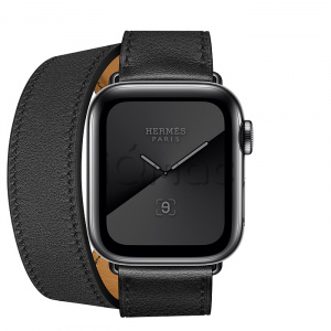 Купить Apple Watch Series 5 Hermès // 40мм GPS + Cellular // Корпус из нержавеющей стали цвета "серый космос", ремешок Double Tour из кожи Swift цвета Noir 