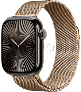Купить Apple Watch Series 10 // 46мм GPS+Cellular // Корпус из титана сланцевого цвета, миланский сетчатый браслет золотого цвета