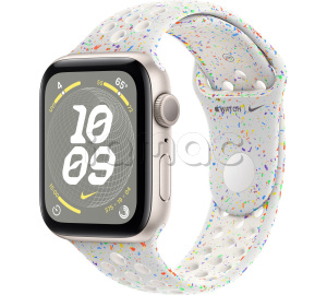 Купить Apple Watch SE // 40мм GPS // Корпус из алюминия цвета «сияющая звезда», спортивный ремешок Nike цвета «Чистая платина» (2024)