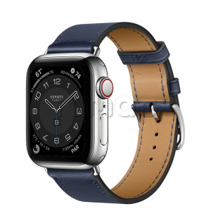 Купить Apple Watch Series 6 Hermès // 40мм GPS + Cellular // Корпус из нержавеющей стали серебристого цвета, ремешок Simple Tour из кожи Swift цвета Navy