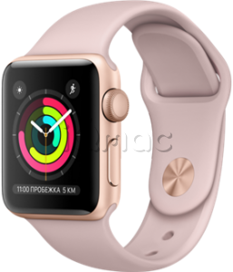 Купить Apple Watch Series 3 // 42мм GPS // Корпус из золотистого алюминия, спортивный ремешок цвета «розовый песок» (MQL22)