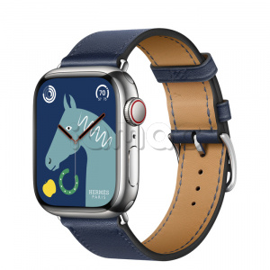 Купить Apple Watch Series 8 Hermès // 41мм GPS + Cellular // Корпус из нержавеющей стали серебристого цвета, ремешок Single Tour цвета Navy