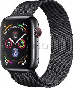 Купить Apple Watch Series 4 // 44мм GPS + Cellular // Корпус из нержавеющей стали цвета "чёрный космос", миланский сетчатый браслет цвета "чёрный  космос" (MTV62)