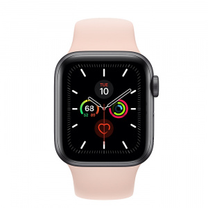 Купить Apple Watch Series 5 // 40мм GPS // Корпус из алюминия цвета «серый космос», спортивный ремешок цвета «розовый песок»