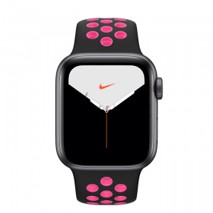Купить Apple Watch Series 5 // 40мм GPS // Корпус из алюминия цвета «серый космос», спортивный ремешок Nike цвета «чёрный/розовый всплеск»