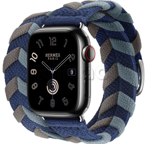 Купить Apple Watch Series 9 Hermès // 41мм GPS+Cellular // Корпус из нержавеющей стали цвета "черный космос", ремешок Bridon Double Tour цвета Navy