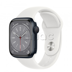 Купить Apple Watch Series 8 // 41мм GPS // Корпус из алюминия цвета "темная ночь", спортивный ремешок белого цвета