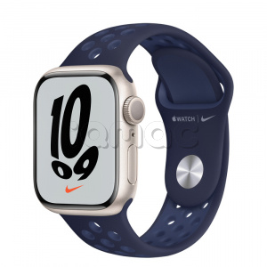 Купить Apple Watch Series 7 // 41мм GPS // Корпус из алюминия цвета «сияющая звезда», спортивный ремешок Nike цвета «ночной ультрамарин/мистический ультрамарин»