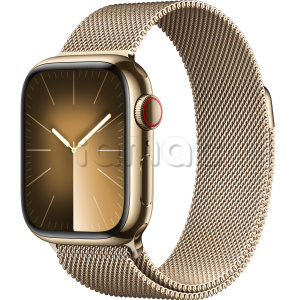 Купить Apple Watch Series 9 // 41мм GPS+Cellular // Корпус из нержавеющей стали золотого цвета, миланский сетчатый браслет золотого цвета