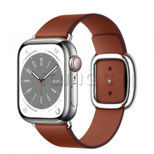 Купить Apple Watch Series 8 // 41мм GPS + Cellular // Корпус из нержавеющей стали серебристого цвета, ремешок темно-коричневого цвета с современной пряжкой (Modern Buckle), размер ремешка L