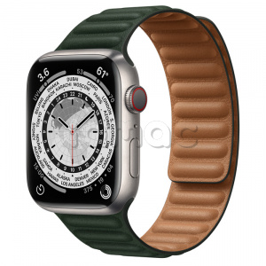 Купить Apple Watch Series 7 // 45мм GPS + Cellular // Корпус из титана, кожаный браслет цвета «зелёная секвойя», размер ремешка S/M