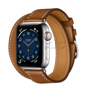 Купить Apple Watch Series 6 Hermès // 40мм GPS + Cellular // Корпус из нержавеющей стали серебристого цвета, ремешок Double Tour из кожи Barénia цвета Fauve