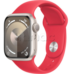Купить Apple Watch Series 9 // 41мм GPS // Корпус из алюминия цвета "сияющая звезда", спортивный ремешок цвета (PRODUCT)RED