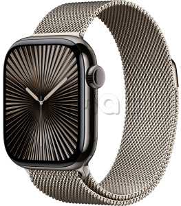 Купить Apple Watch Series 10 // 46мм GPS+Cellular // Корпус из титана сланцевого цвета, миланский сетчатый браслет натурального цвета