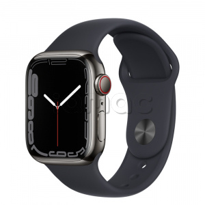Купить Apple Watch Series 7 // 41мм GPS + Cellular // Корпус из нержавеющей стали графитового цвета, спортивный ремешок цвета «тёмная ночь»