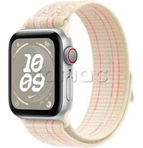 Купить Apple Watch SE // 44мм GPS+Cellular // Корпус из алюминия серебристого цвета, спортивный браслет Nike цвета «Сияющая звезда/розовый» (2024)