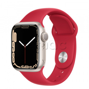 Купить Apple Watch Series 7 // 41мм GPS // Корпус из алюминия цвета «сияющая звезда», спортивный ремешок цвета (PRODUCT)RED