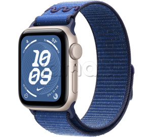 Купить Apple Watch SE 3 // 40мм GPS // Корпус из алюминия цвета "сияющая звезда", спортивный браслет Nike цвета "синяя лента" (2025)