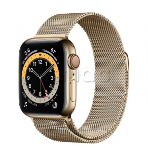 Купить Apple Watch Series 6 // 40мм GPS + Cellular // Корпус из нержавеющей стали золотого цвета, миланский сетчатый браслет золотого цвета
