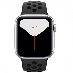 Купить Apple Watch Series 5 // 44мм GPS // Корпус из алюминия серебристого цвета, спортивный ремешок Nike цвета «антрацитовый/чёрный»
