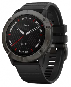 Купить Мультиспортивные часы Garmin Fenix 6X (51mm) Sapphire, стальной серый DLC корпус, черный силиконовый ремешок