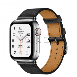 Купить Apple Watch Series 6 Hermès // 40мм GPS + Cellular // Корпус из нержавеющей стали серебристого цвета, ремешок Simple Tour из кожи Swift цвета Noir