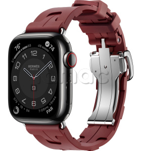 Купить Apple Watch Series 9 Hermès // 41мм GPS+Cellular // Корпус из нержавеющей стали цвета "черный космос", ремешок Kilim Single Tour цвета Rouge H с раскладывающейся застёжкой (Deployment Buckle)