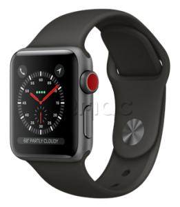 Купить Apple Watch Series 3 // 38мм GPS + Cellular // Корпус из алюминия цвета «серый космос», спортивный ремешок серого цвета (MR2W2)