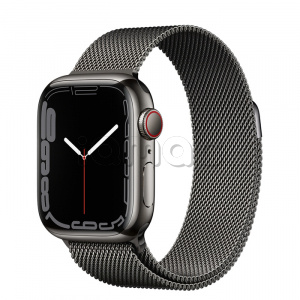 Купить Apple Watch Series 7 // 41мм GPS + Cellular // Корпус из нержавеющей стали графитового цвета, миланский сетчатый браслет графитового цвета