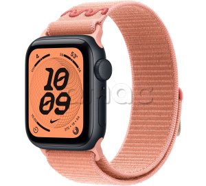 Купить Apple Watch SE 3 // 40мм GPS // Корпус из алюминия цвета "полуночный", спортивный браслет Nike цвета "альпийский розовый" (2025)