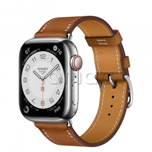 Купить Apple Watch Series 7 Hermès // 41мм GPS + Cellular // Корпус из нержавеющей стали серебристого цвета, ремешок Single Tour из кожи Barénia цвета Fauve