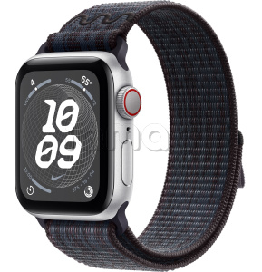 Купить Apple Watch SE // 44мм GPS+Cellular // Корпус из алюминия серебристого цвета, спортивный браслет Nike цвета «Черный/синий» (2024)