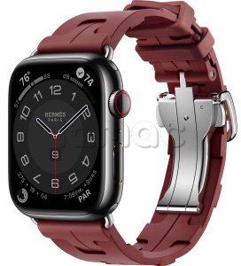 Купить Apple Watch Series 9 Hermès // 45мм GPS+Cellular // Корпус из нержавеющей стали цвета "черный космос", ремешок Kilim Single Tour цвета Rouge H с раскладывающейся застёжкой (Deployment Buckle)