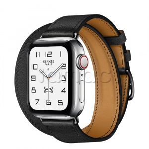 Купить Apple Watch Series 6 Hermès // 40мм GPS + Cellular // Корпус из нержавеющей стали серебристого цвета, ремешок Double Tour из кожи Swift цвета Noir