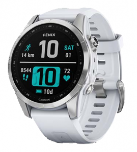 Купить Мультиспортивные часы Garmin Fenix 7S (42mm) Solar, серебристый стальной корпус, белый силиконовый ремешок