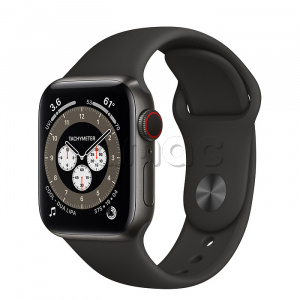 Купить Apple Watch Series 6 // 40мм GPS + Cellular // Корпус из титана цвета «черный космос», спортивный ремешок черного цвета