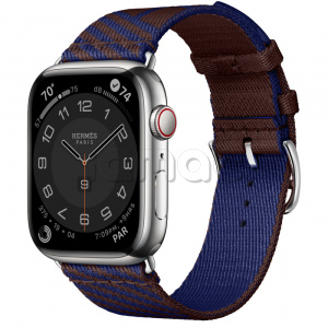 Купить Apple Watch Series 8 Hermès // 45мм GPS + Cellular // Корпус из нержавеющей стали серебристого цвета, ремешок Jumping Single Tour цвета Rouge Sellier/Bleu Saphir
