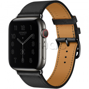 Купить Apple Watch Series 6 Hermès // 44мм GPS + Cellular // Корпус из нержавеющей стали цвета «черный космос», ремешок Simple Tour из кожи Swift цвета Noir