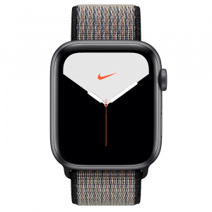 Купить Apple Watch Series 5 // 40мм GPS // Корпус из алюминия цвета «серый космос», спортивный браслет Nike цвета «синяя пастель/раскалённая лава»
