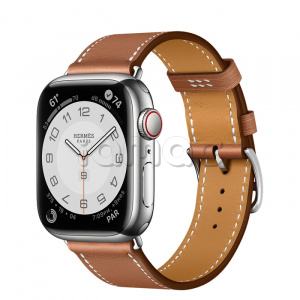 Купить Apple Watch Series 7 Hermès // 41мм GPS + Cellular // Корпус из нержавеющей стали серебристого цвета, ремешок Single Tour цвета Gold