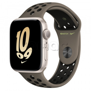 Купить Apple Watch SE // 44мм GPS // Корпус из алюминия цвета «сияющая звезда», спортивный ремешок Nike цвета «cерая олива/черный» (2022)